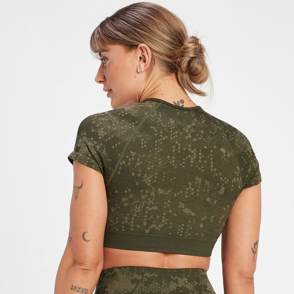 Seamless Long Sleeve Crop Top – Forest Green