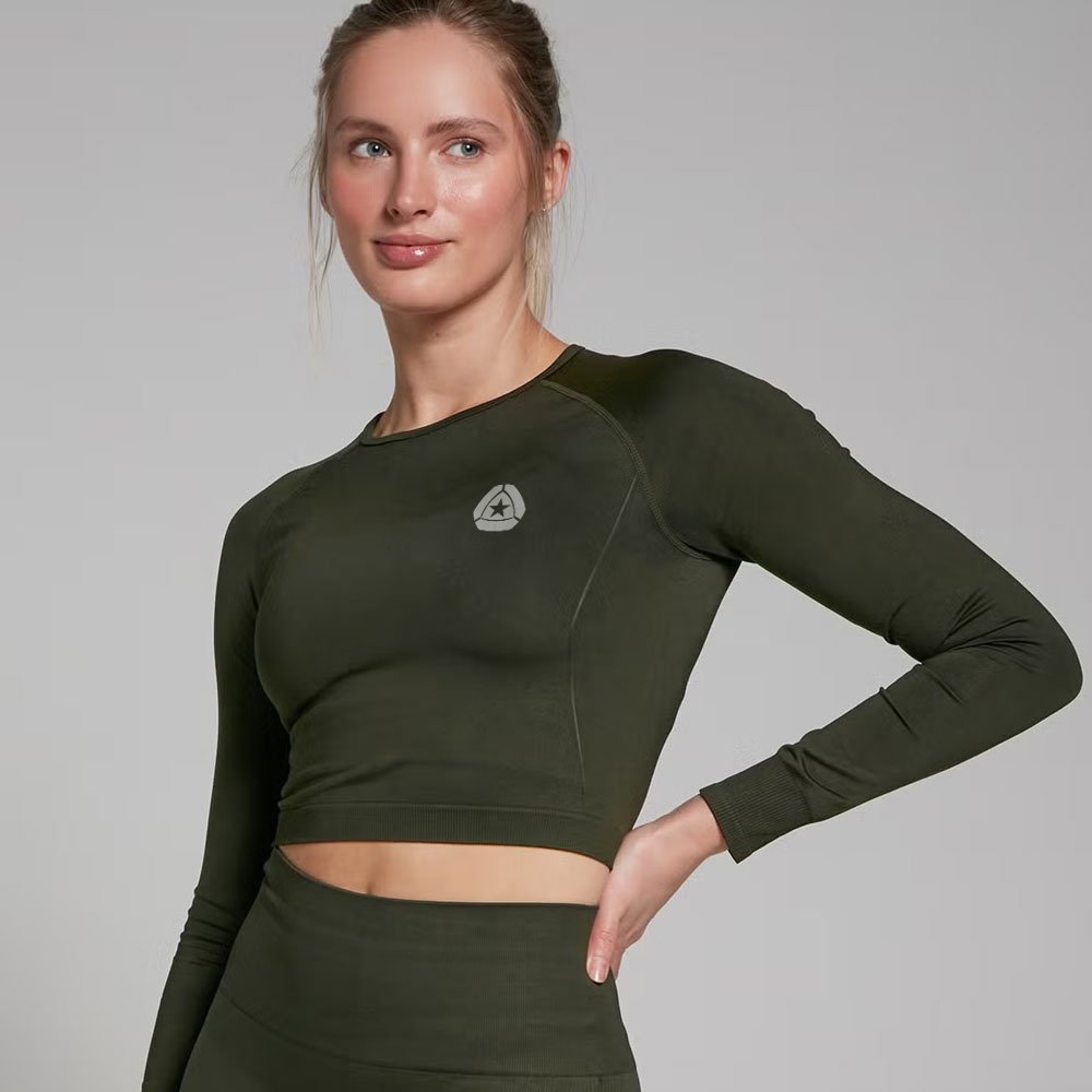 Seamless Pattern Crop Top – Olive Green