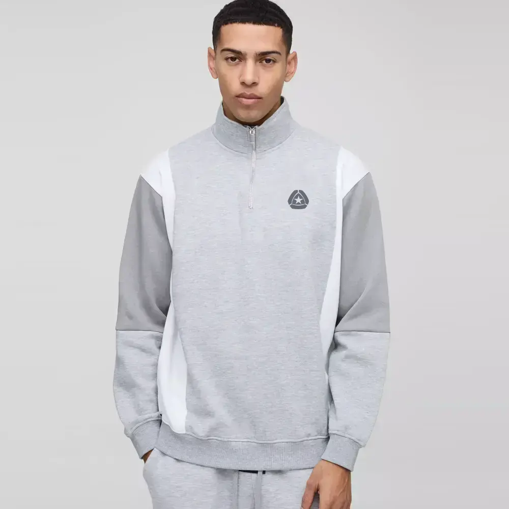 Oversized Man Colour Block Zip Funnel Neck Sweatshirt